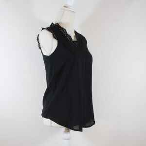 Sleeveless Lace Trim V-Neck Black Top NWOT